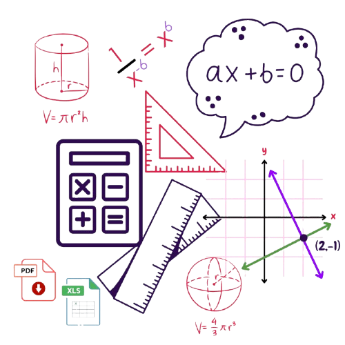 Calculators, formulas and document tools illustration